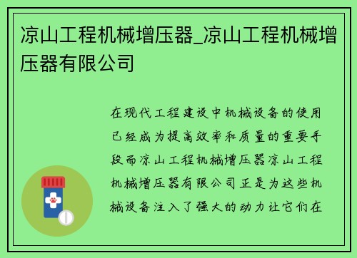 凉山工程机械增压器_凉山工程机械增压器有限公司