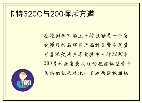 卡特320C与200挥斥方遒